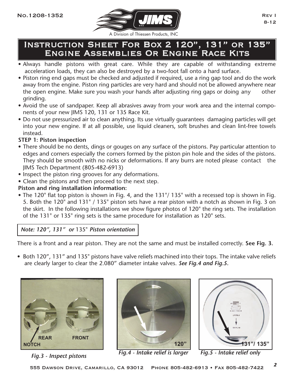 JIMS Box 2 1208-1352 (all models of 120, 131, or 135 Alpha, Beta and Evo Mount Engines) User Manual | Page 3 / 20