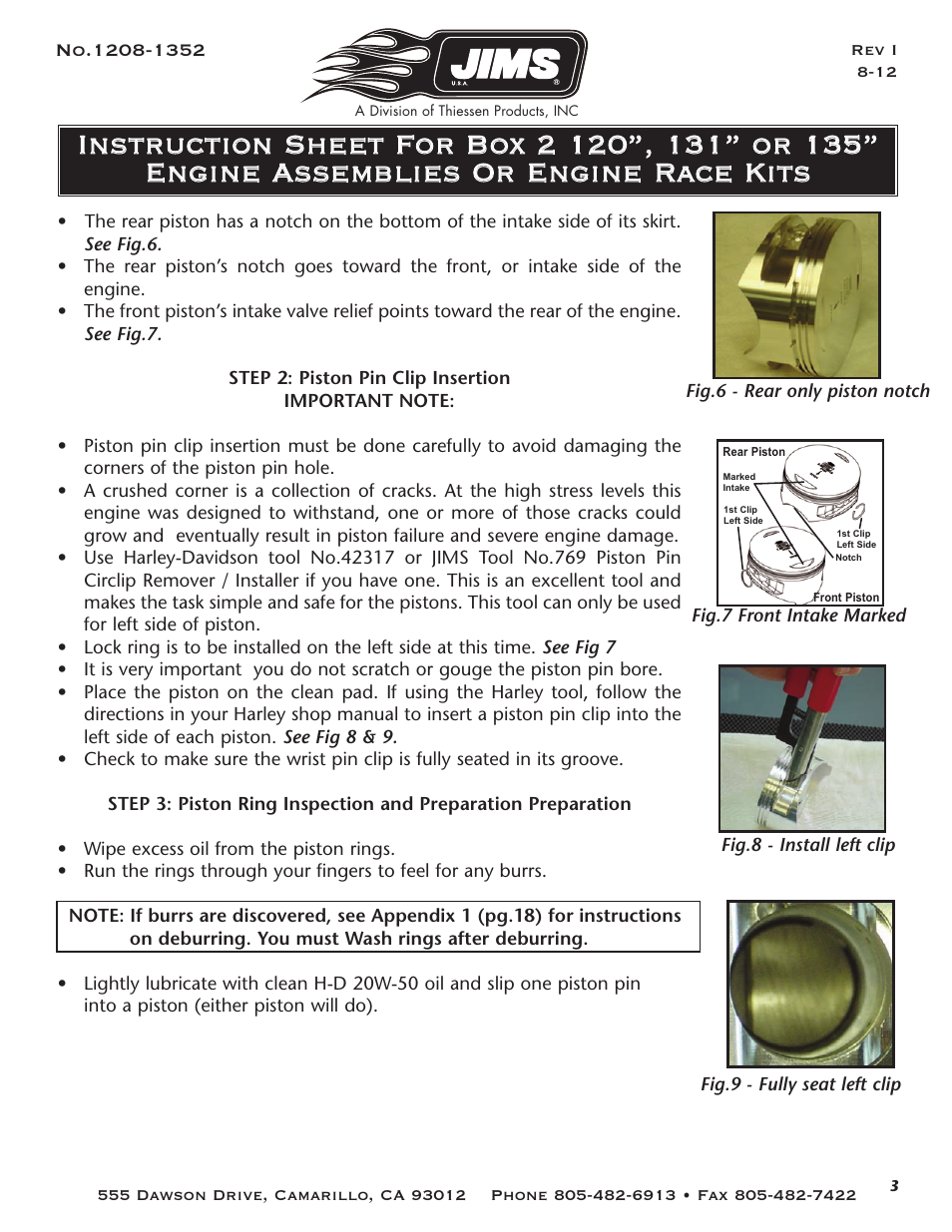 JIMS Box 2 1208-1352 (all models of 120, 131, or 135 Alpha, Beta and Evo Mount Engines) User Manual | Page 4 / 20