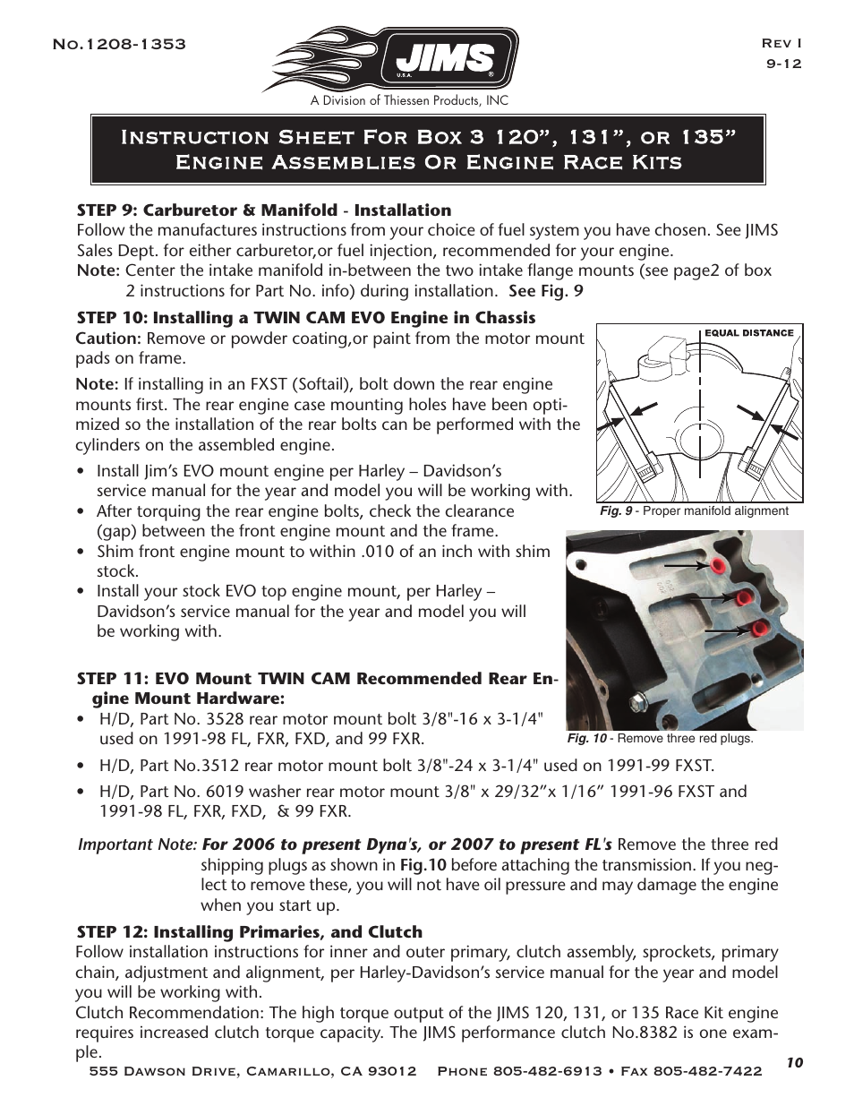 JIMS Box 3 1208-1353 (all models of 120, 131, or 135 Alpha, Beta and EVO Mount Engines (Including Kits) User Manual | Page 11 / 20