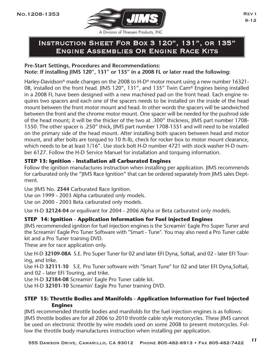 JIMS Box 3 1208-1353 (all models of 120, 131, or 135 Alpha, Beta and EVO Mount Engines (Including Kits) User Manual | Page 12 / 20
