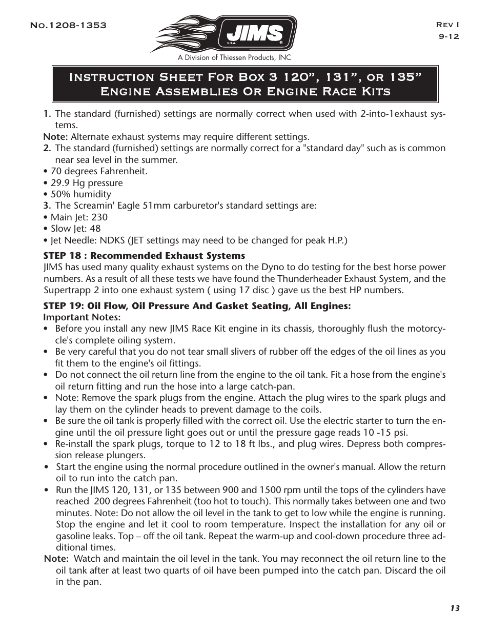 JIMS Box 3 1208-1353 (all models of 120, 131, or 135 Alpha, Beta and EVO Mount Engines (Including Kits) User Manual | Page 14 / 20