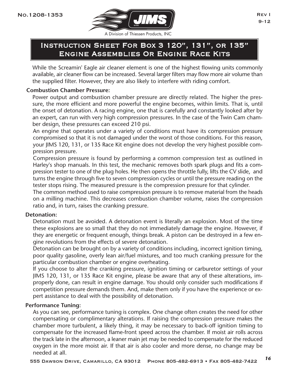 JIMS Box 3 1208-1353 (all models of 120, 131, or 135 Alpha, Beta and EVO Mount Engines (Including Kits) User Manual | Page 17 / 20