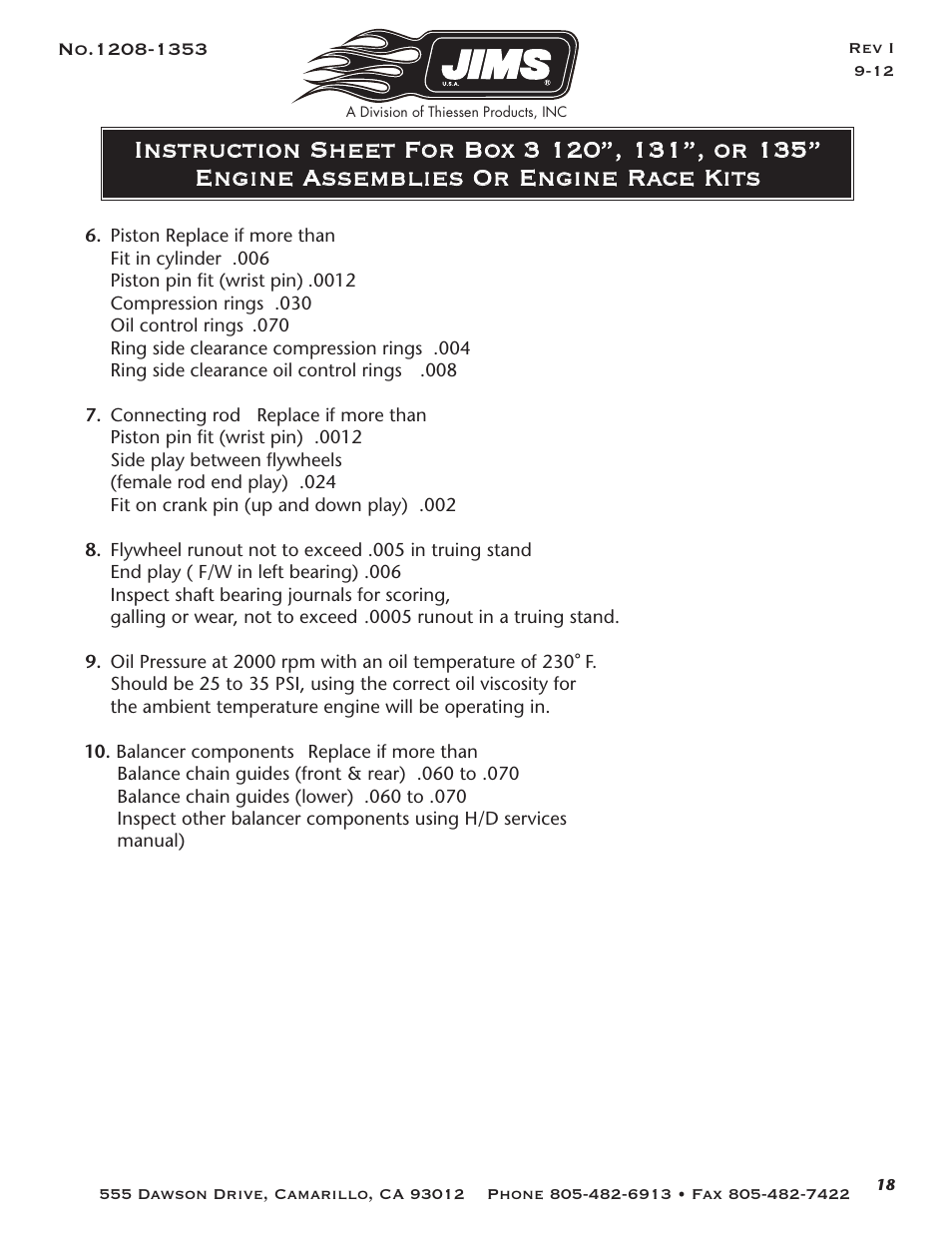 JIMS Box 3 1208-1353 (all models of 120, 131, or 135 Alpha, Beta and EVO Mount Engines (Including Kits) User Manual | Page 19 / 20