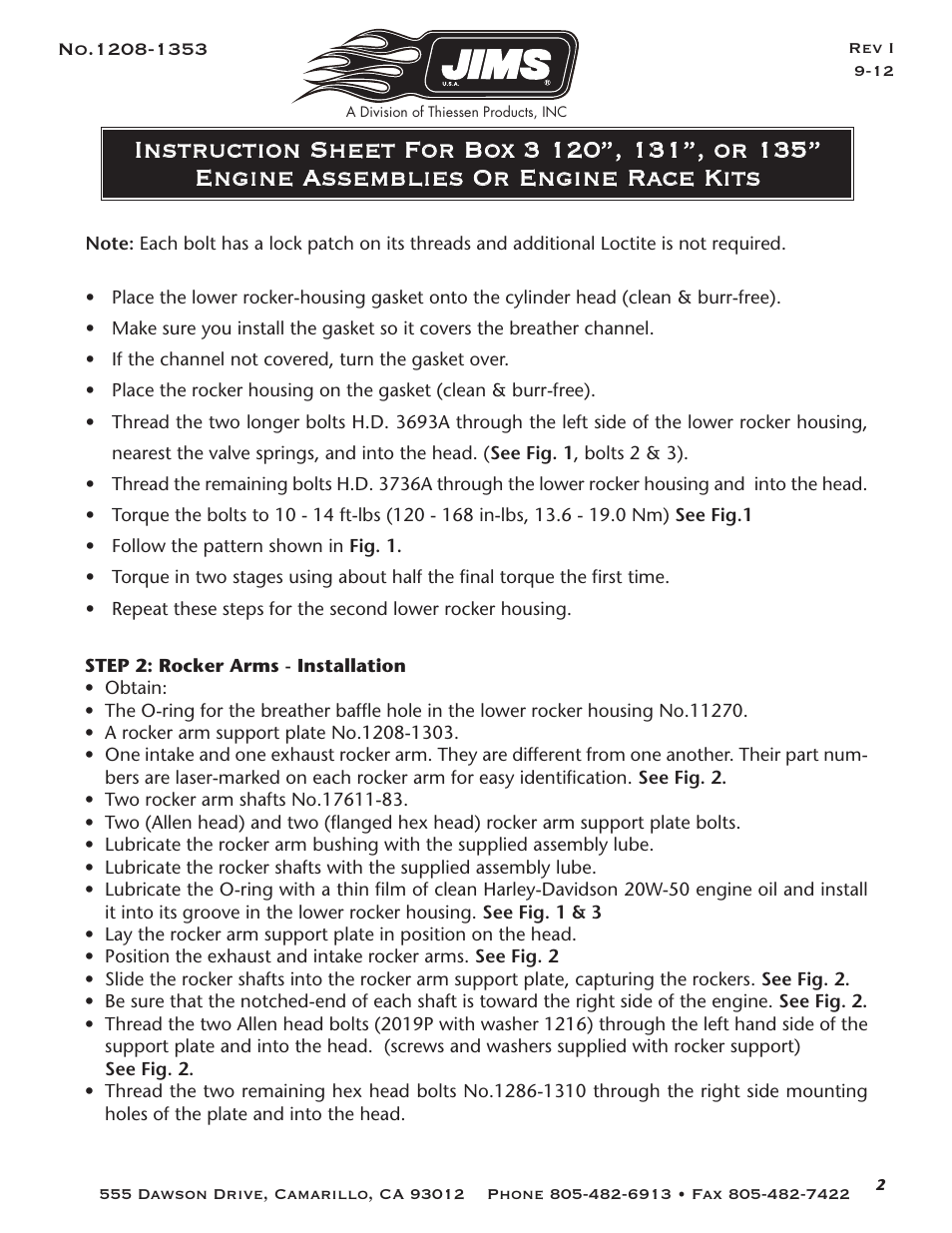 JIMS Box 3 1208-1353 (all models of 120, 131, or 135 Alpha, Beta and EVO Mount Engines (Including Kits) User Manual | Page 3 / 20