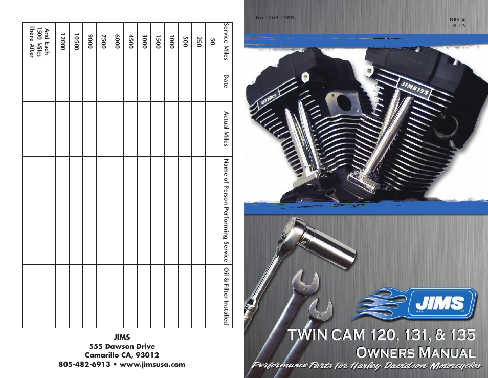 JIMS Twin Cam 120, 131, 135 User Manual | 8 pages