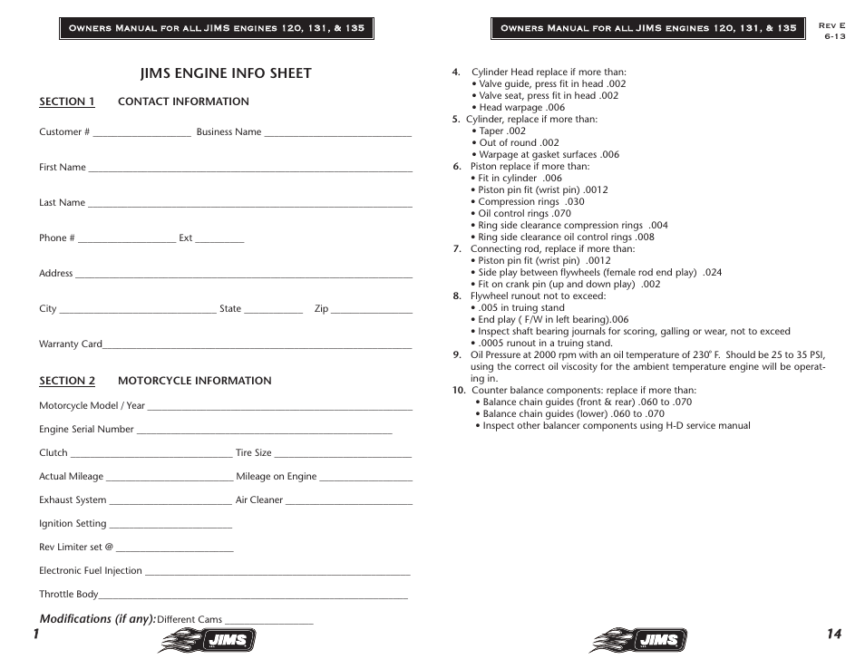 JIMS Twin Cam 120, 131, 135 User Manual | Page 2 / 8