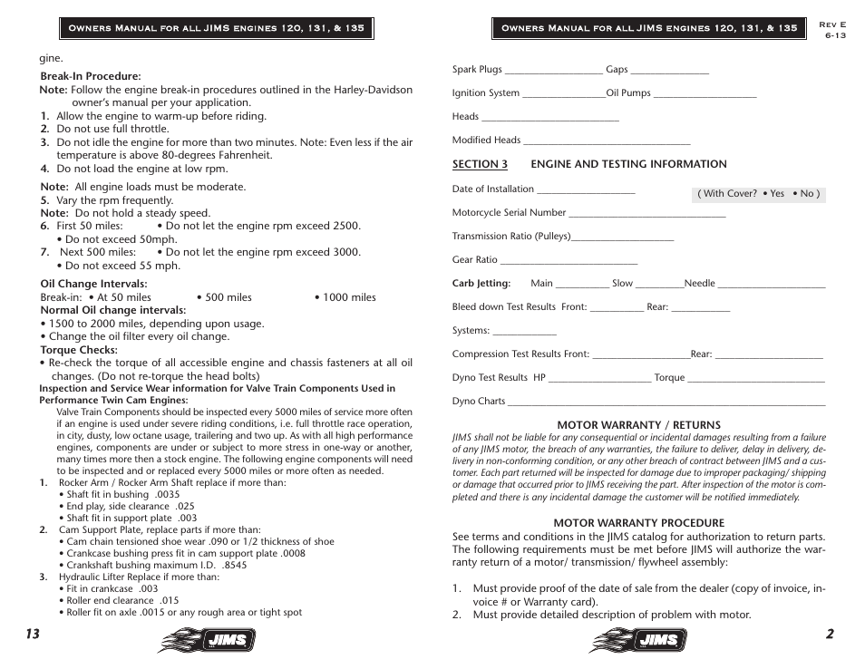 JIMS Twin Cam 120, 131, 135 User Manual | Page 3 / 8