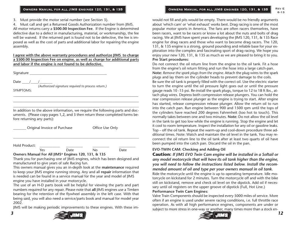 JIMS Twin Cam 120, 131, 135 User Manual | Page 4 / 8