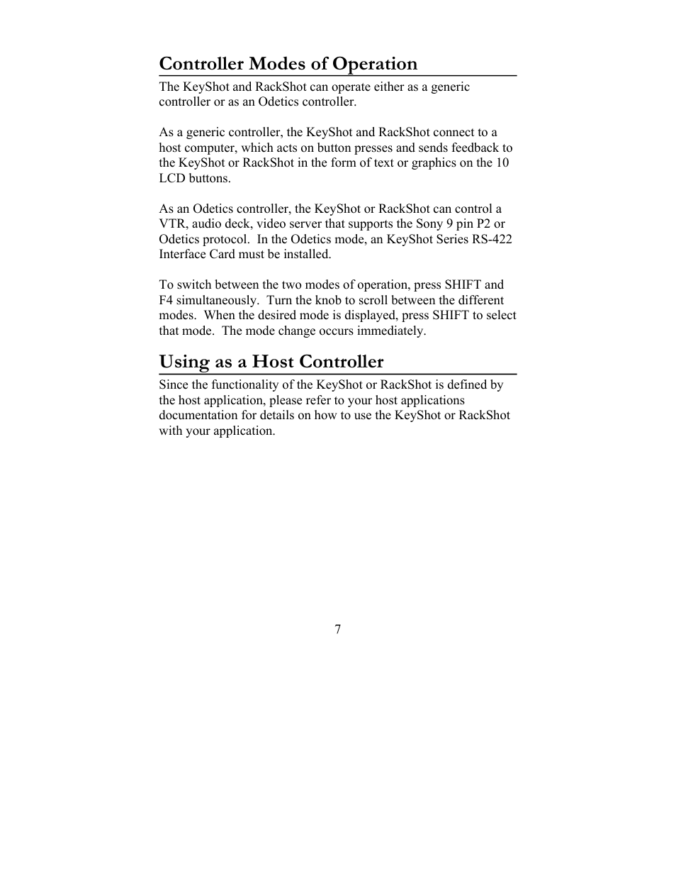 Controller modes of operation, Using as a host controller | JLCooper KeyShot User Manual | Page 7 / 23