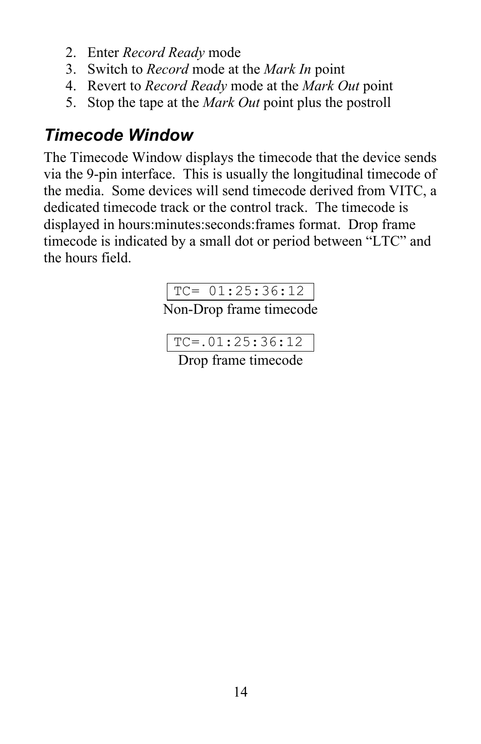Timecode window | JLCooper ES-450SP4 User Manual | Page 14 / 19