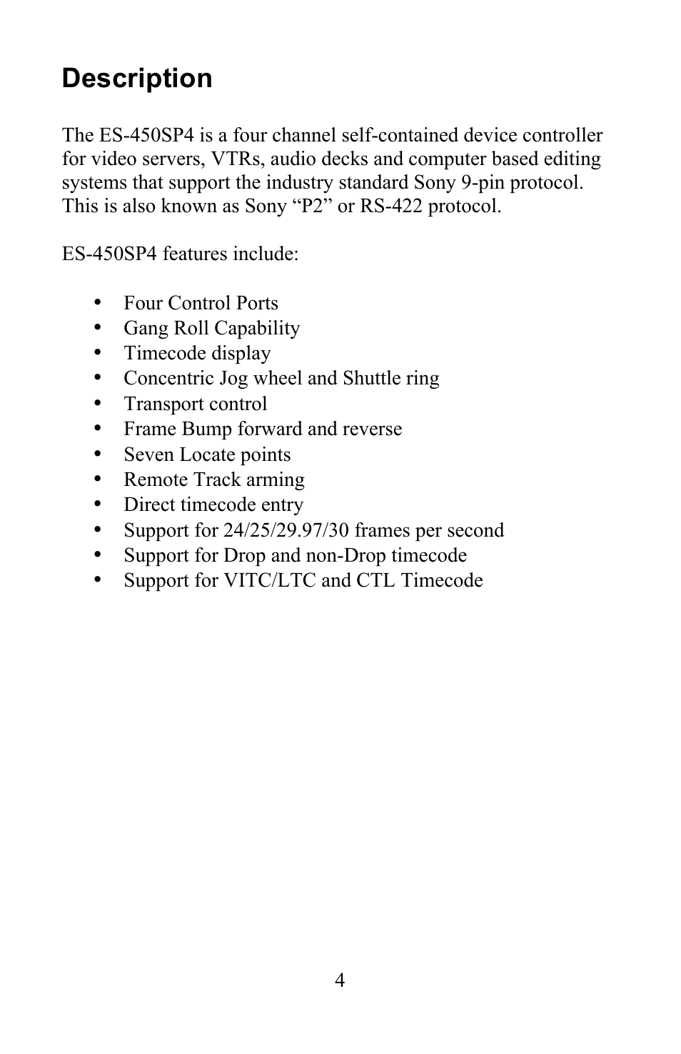 Description | JLCooper ES-450SP4 User Manual | Page 4 / 19