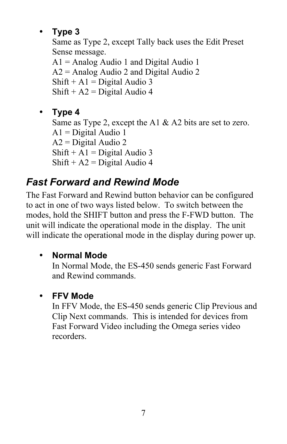 Fast forward and rewind mode | JLCooper ES-450SP4 User Manual | Page 7 / 19