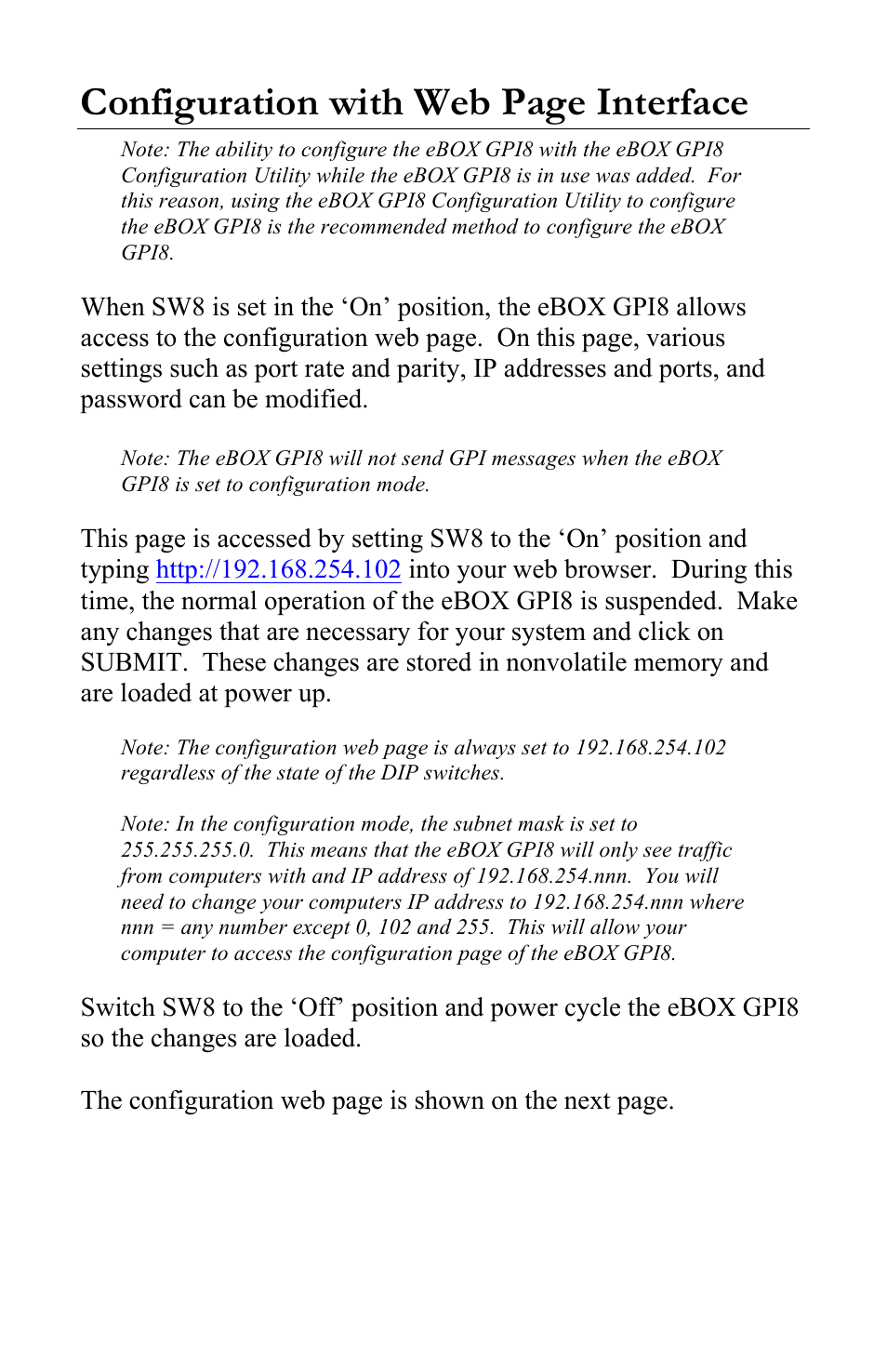 Configuration with web page interface | JLCooper eBOX GPI8 User Manual | Page 16 / 55