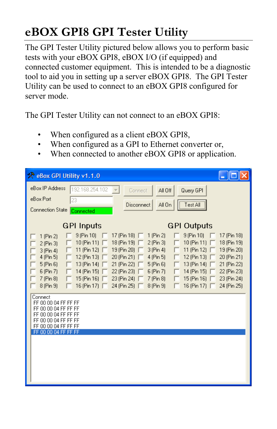 Ebox gpi8 gpi tester utility | JLCooper eBOX GPI8 User Manual | Page 26 / 55