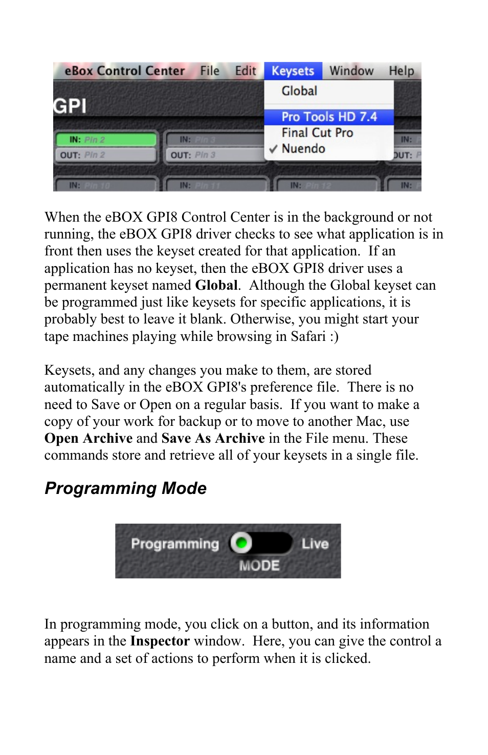 Programming mode | JLCooper eBOX GPI8 User Manual | Page 32 / 55