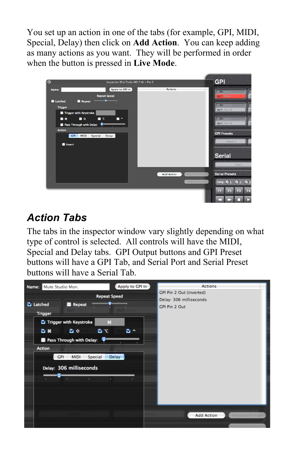 Action tabs | JLCooper eBOX GPI8 User Manual | Page 33 / 55