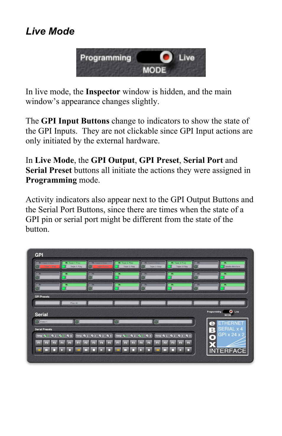 Live mode | JLCooper eBOX GPI8 User Manual | Page 42 / 55