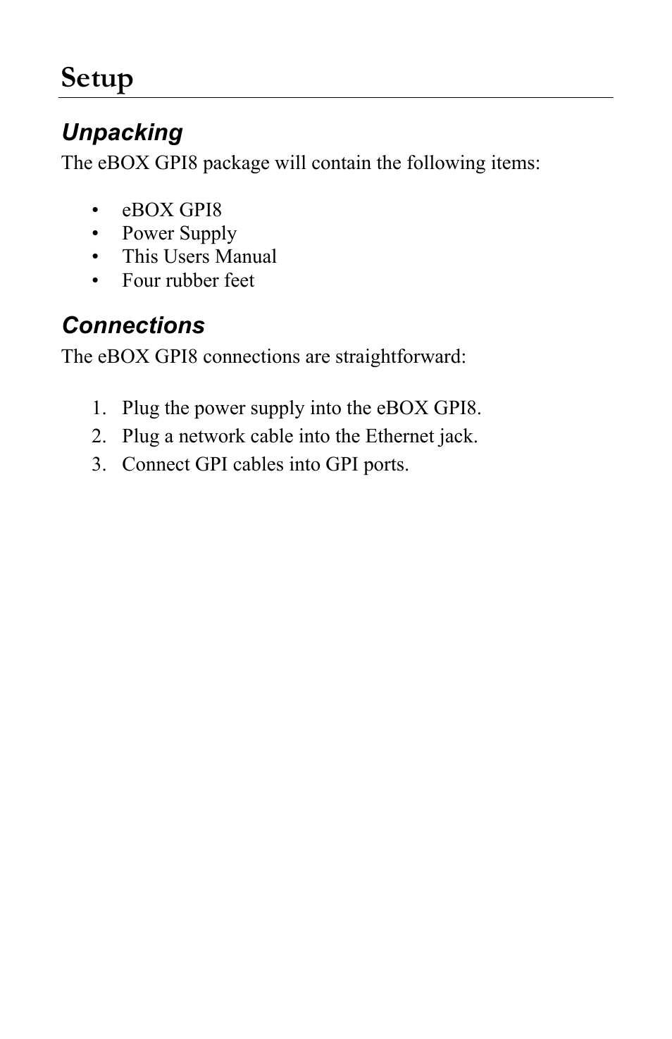 Setup | JLCooper eBOX GPI8 User Manual | Page 7 / 55