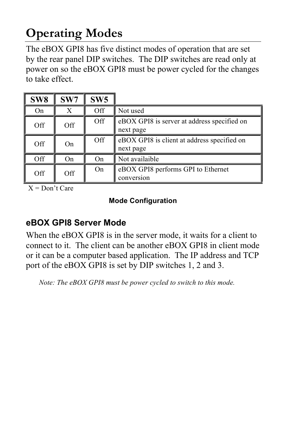 Operating modes | JLCooper eBOX GPI8 User Manual | Page 8 / 55