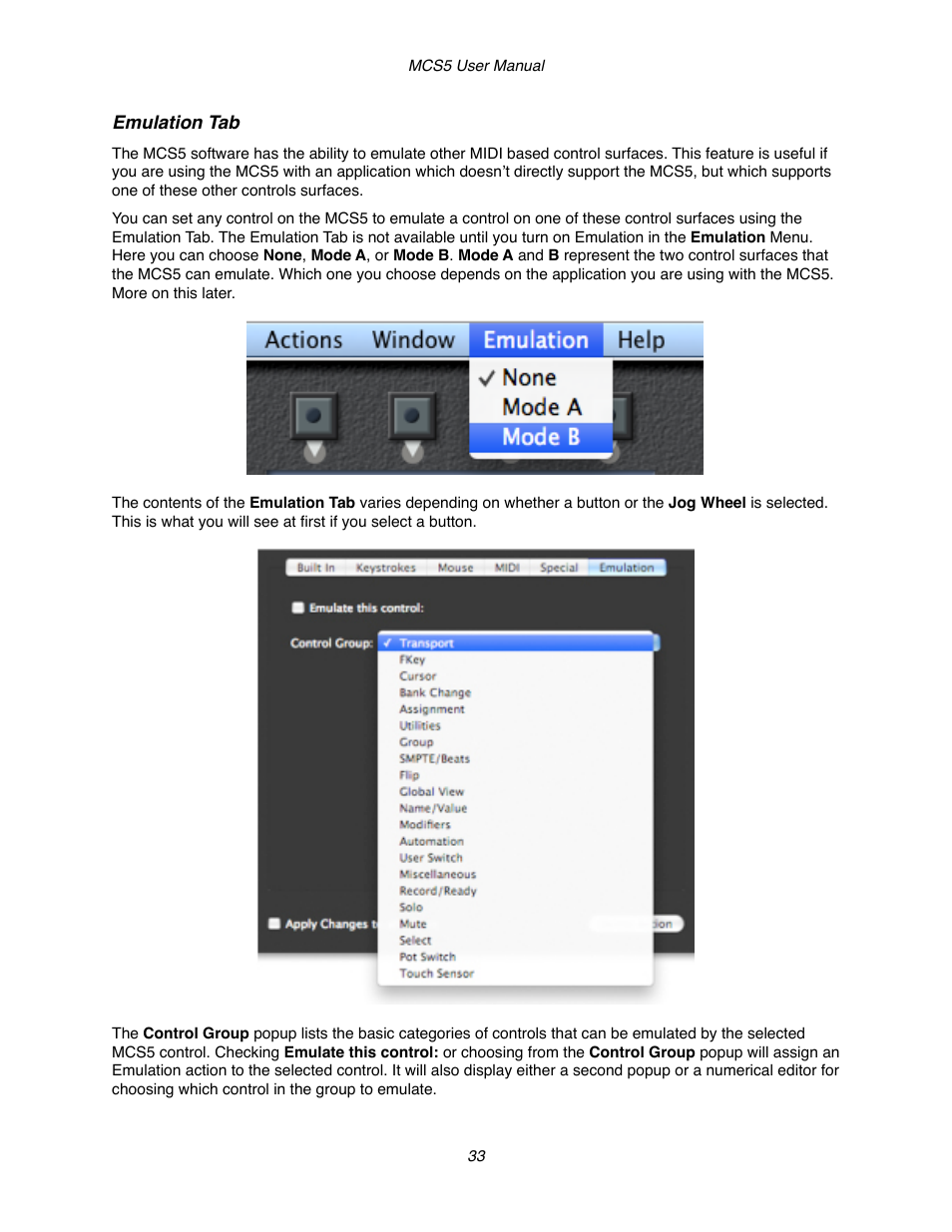 Emulation tab | JLCooper MCS5 User Manual | Page 33 / 55