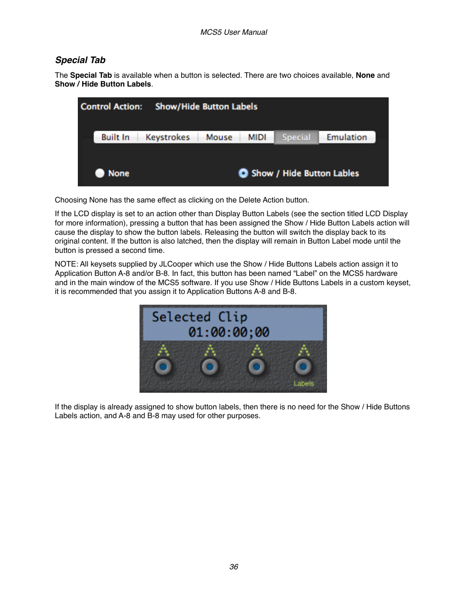 Special tab | JLCooper MCS5 User Manual | Page 36 / 55