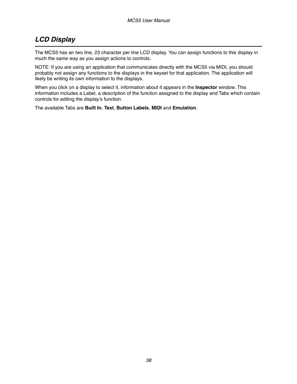 Lcd display | JLCooper MCS5 User Manual | Page 38 / 55