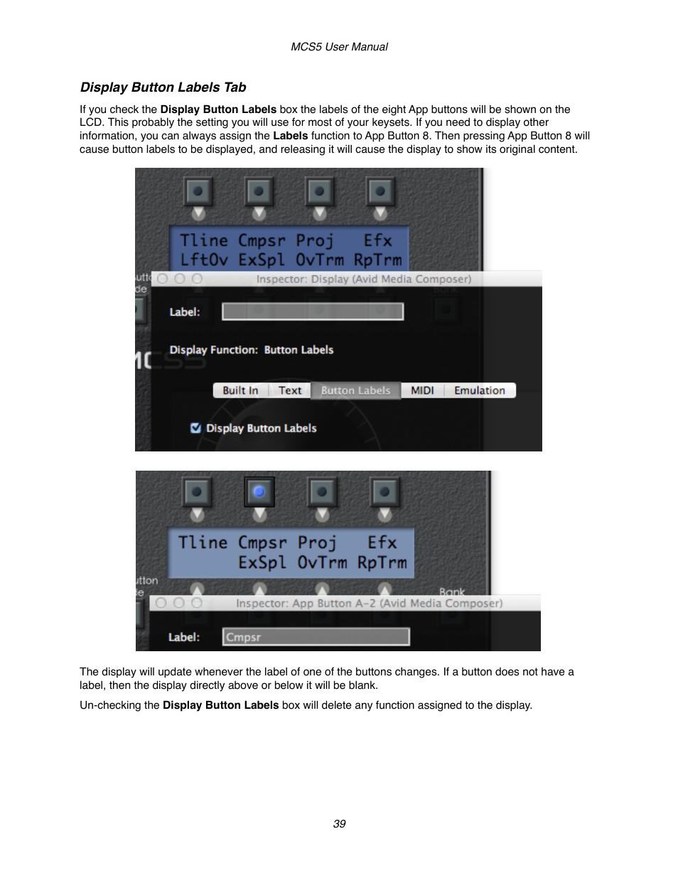 Display button labels tab | JLCooper MCS5 User Manual | Page 39 / 55
