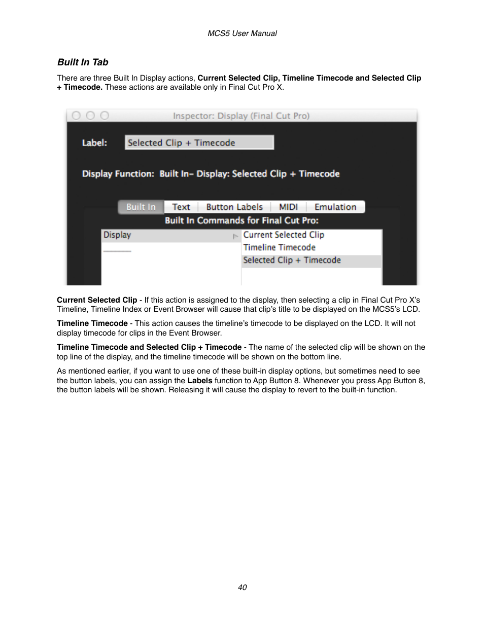 Built in tab | JLCooper MCS5 User Manual | Page 40 / 55
