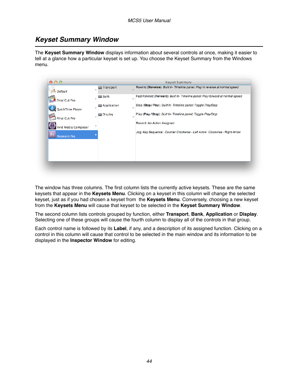 Keyset summary window | JLCooper MCS5 User Manual | Page 44 / 55