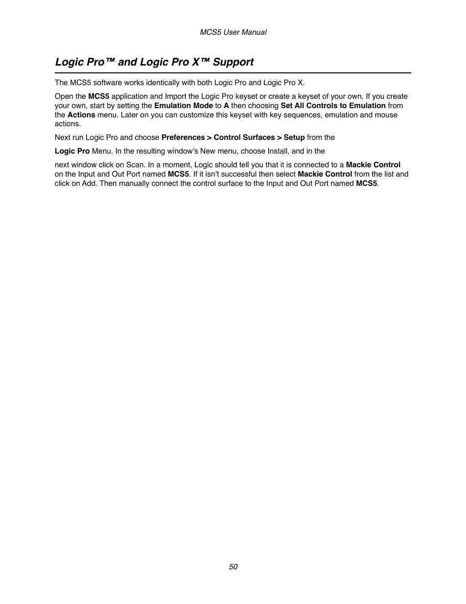 Logic pro™ and logic pro x™ support | JLCooper MCS5 User Manual | Page 50 / 55