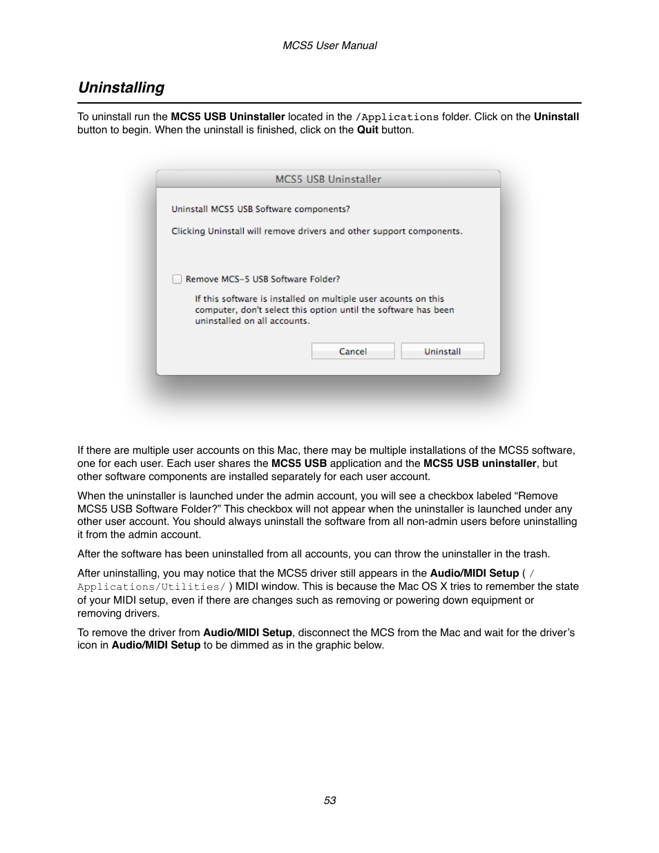 Uninstalling | JLCooper MCS5 User Manual | Page 53 / 55