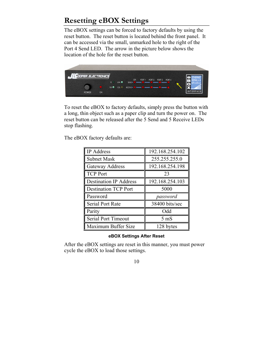 Resetting ebox settings | JLCooper eBOX User Manual | Page 10 / 58