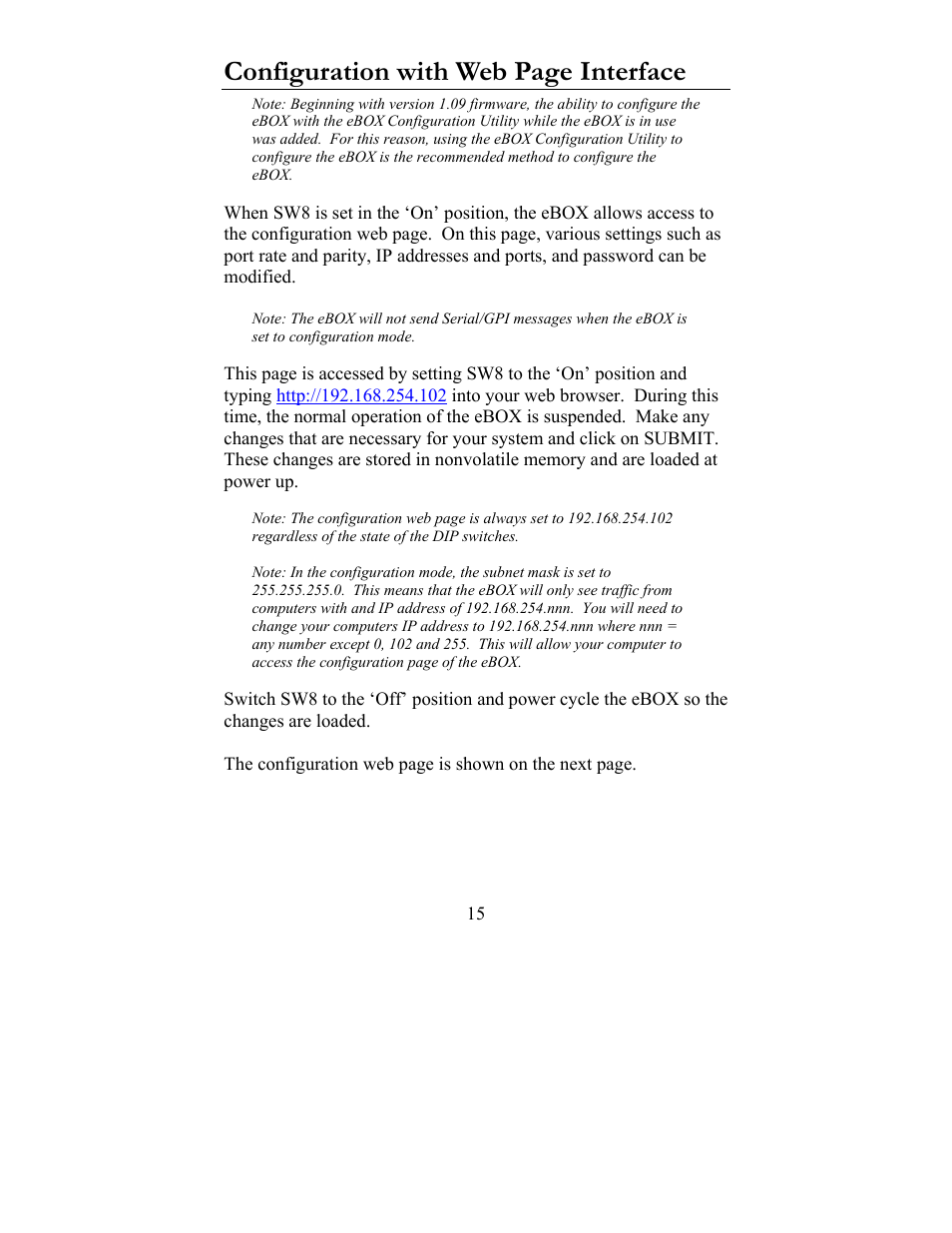 Configuration with web page interface | JLCooper eBOX User Manual | Page 15 / 58