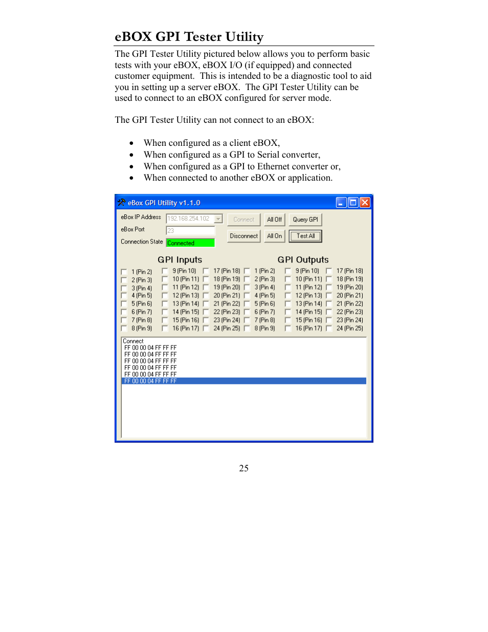 Ebox gpi tester utility | JLCooper eBOX User Manual | Page 25 / 58