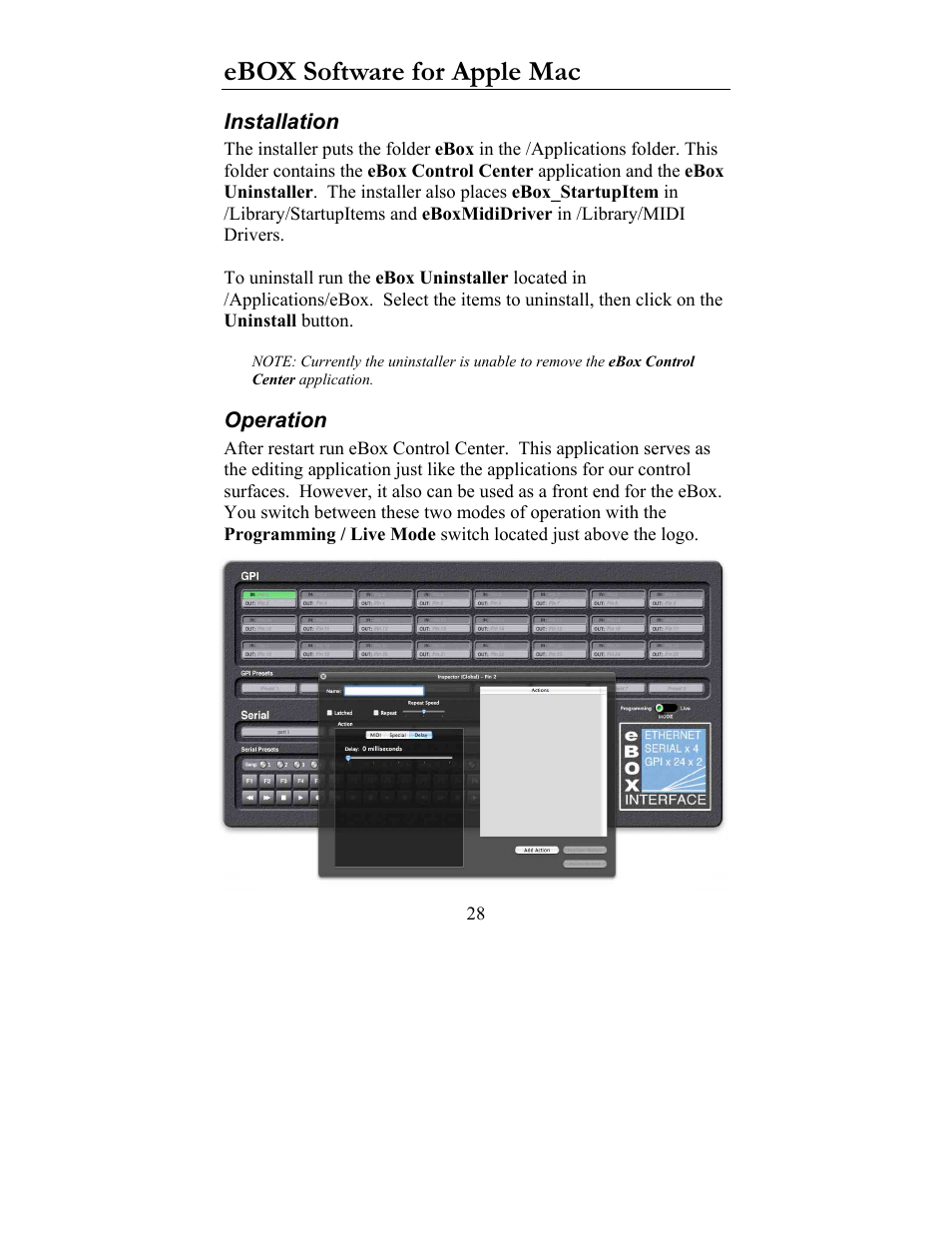 Ebox software for apple mac, Installation operation | JLCooper eBOX User Manual | Page 28 / 58