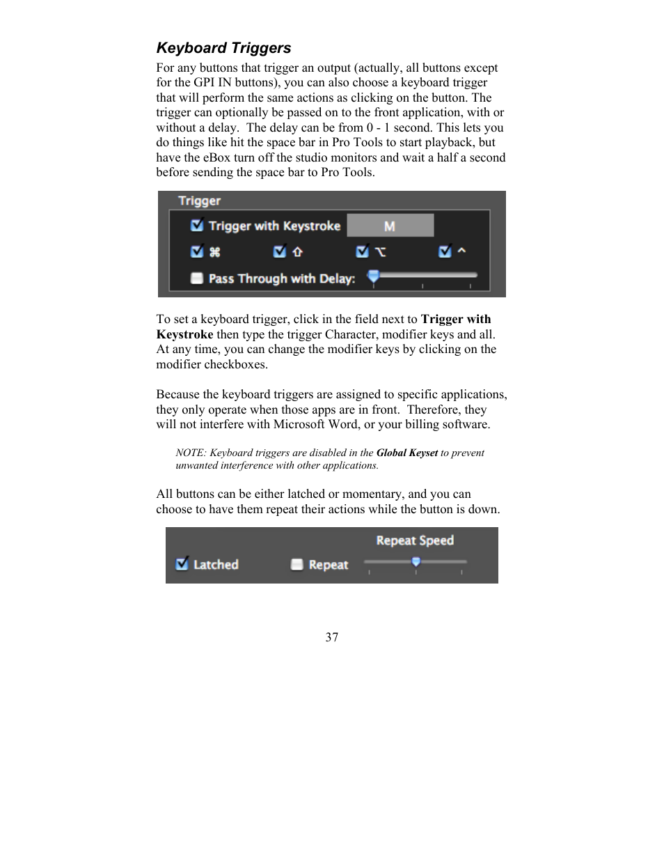 Keyboard triggers | JLCooper eBOX User Manual | Page 37 / 58