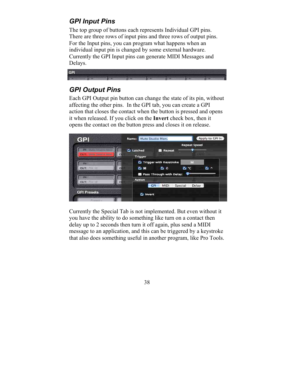 Gpi input pins gpi output pins | JLCooper eBOX User Manual | Page 38 / 58