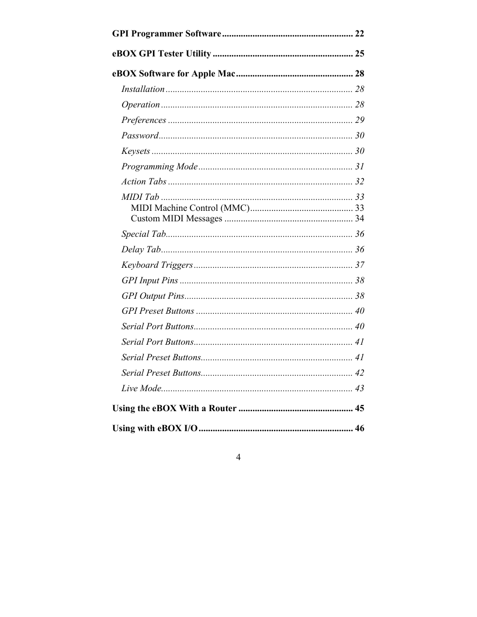 JLCooper eBOX User Manual | Page 4 / 58