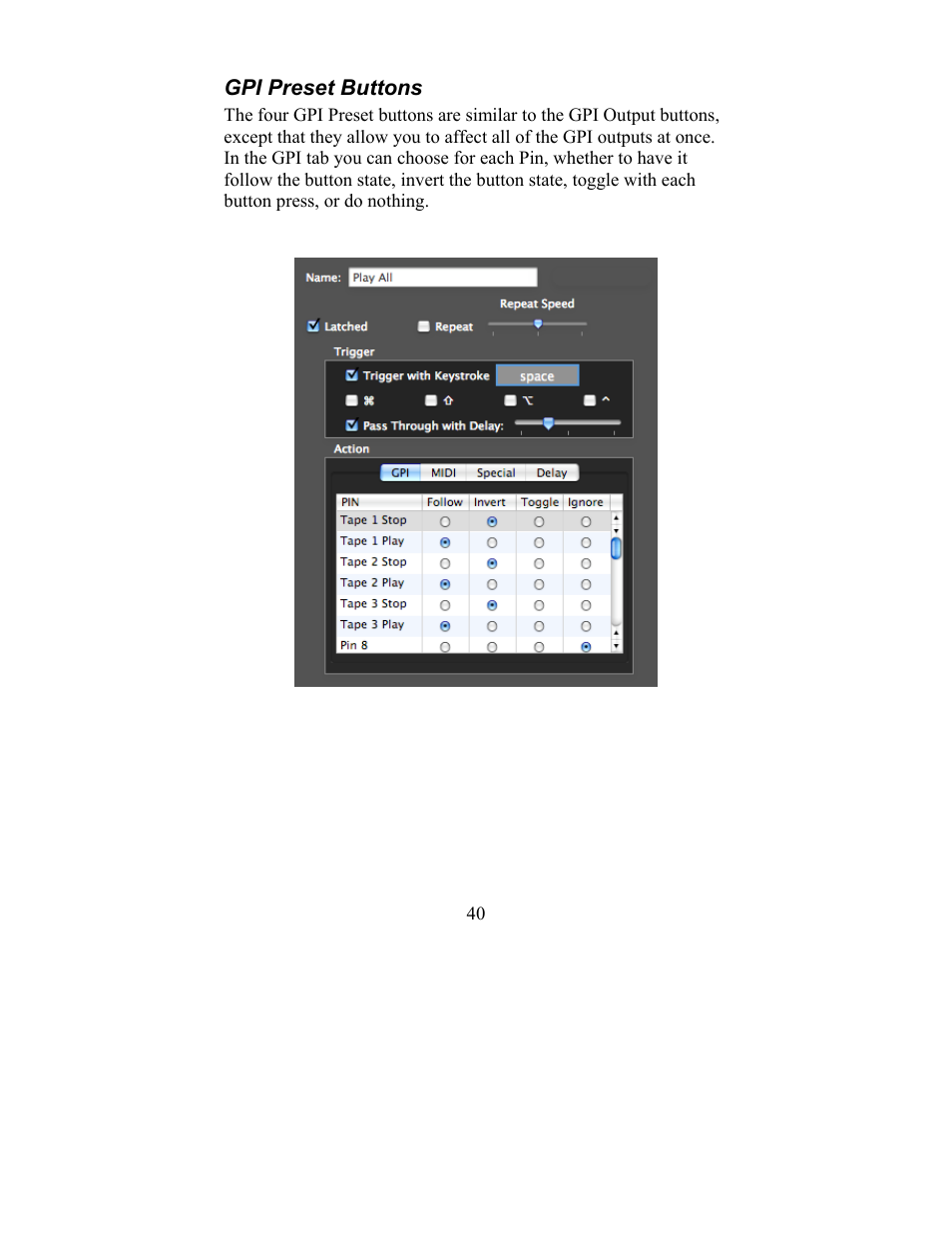 Gpi preset buttons | JLCooper eBOX User Manual | Page 40 / 58
