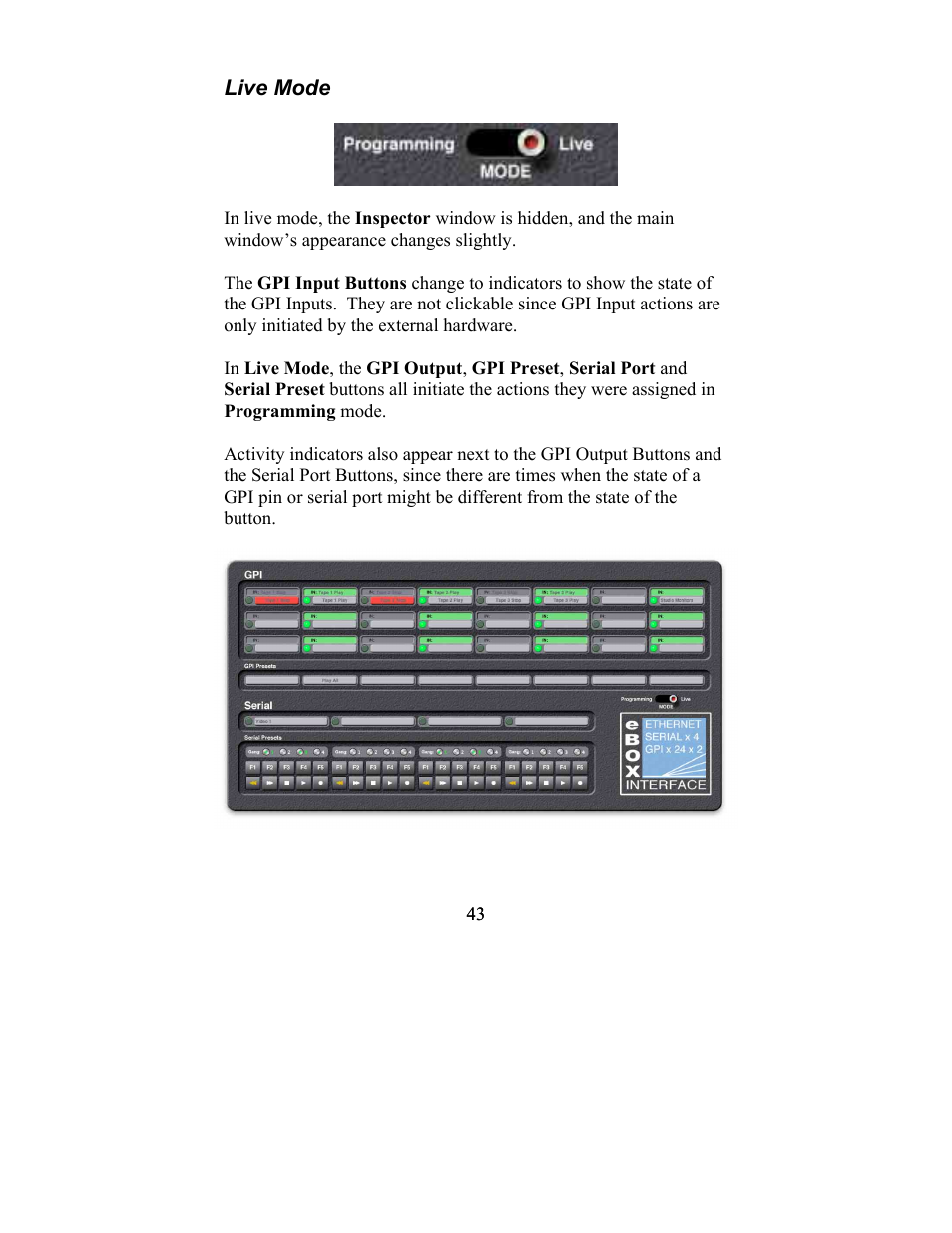 Live mode | JLCooper eBOX User Manual | Page 43 / 58