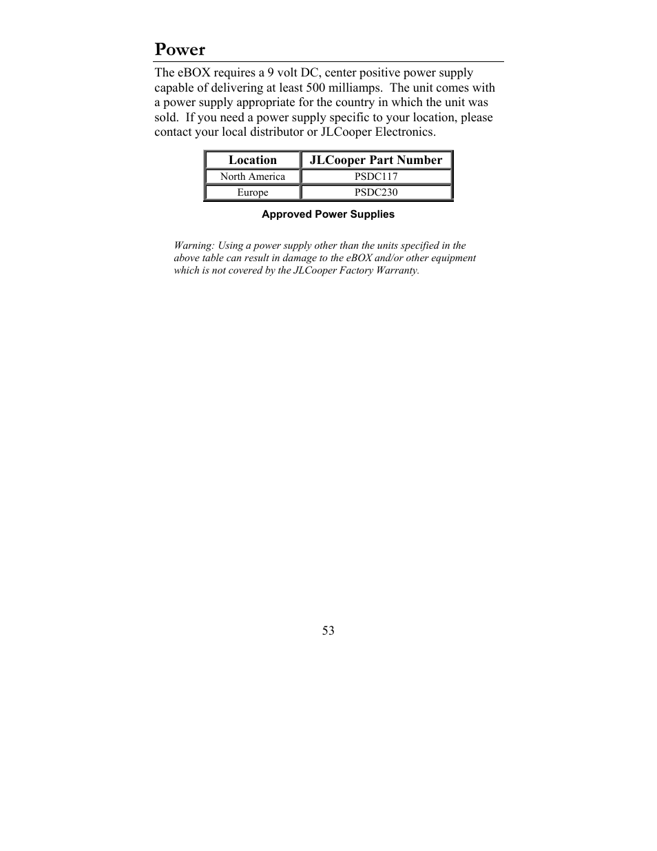 Power | JLCooper eBOX User Manual | Page 53 / 58