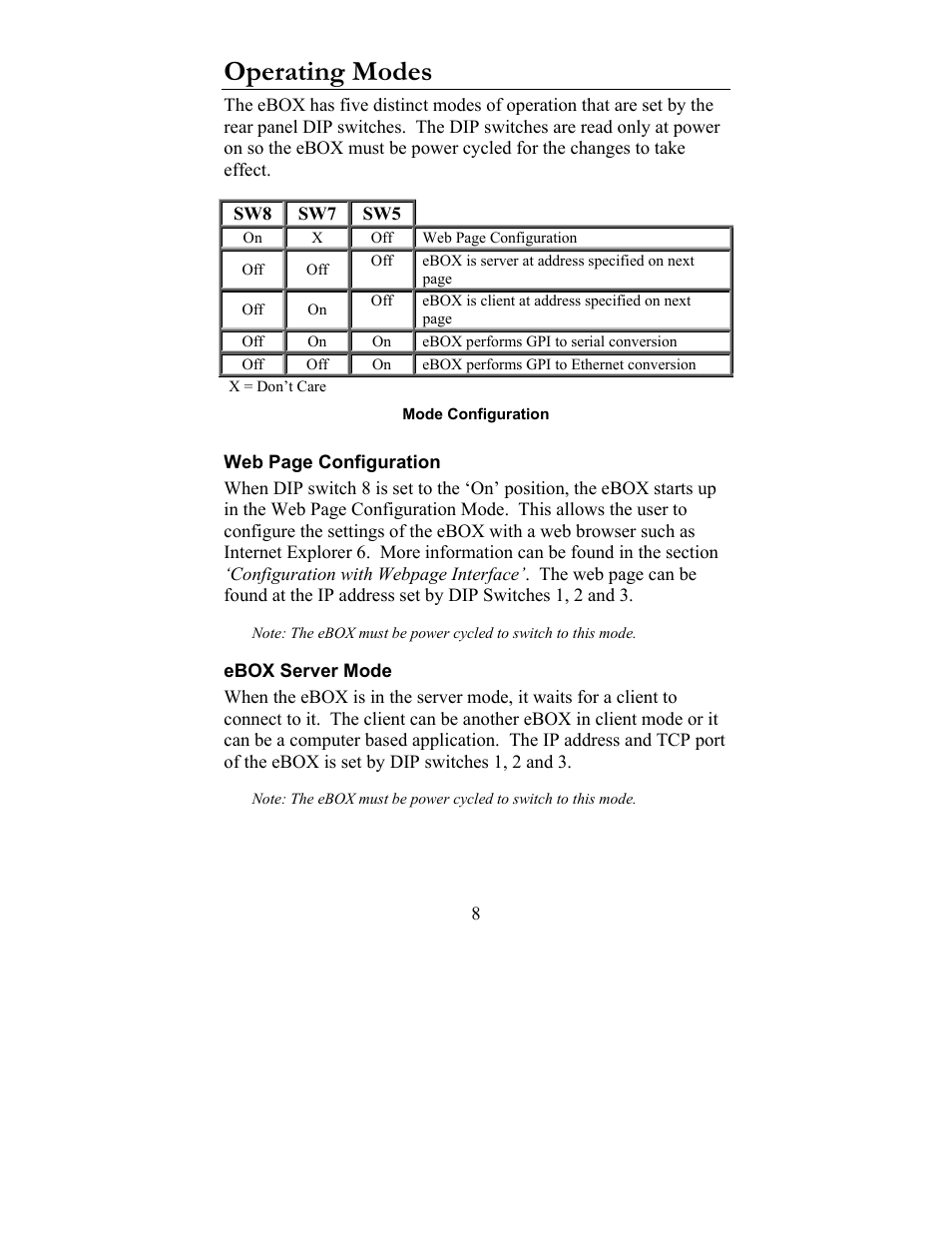 Operating modes | JLCooper eBOX User Manual | Page 8 / 58