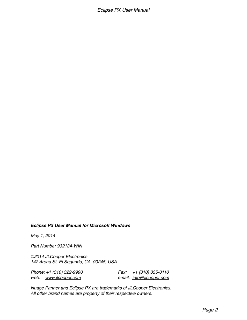 JLCooper Eclipse PX for Windows User Manual | Page 2 / 19