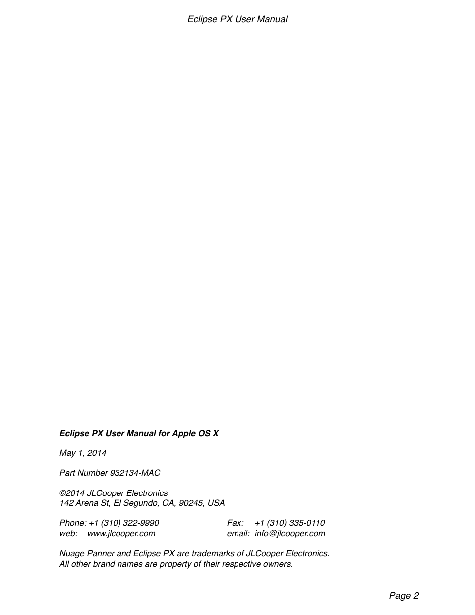 JLCooper Eclipse PX for OS X User Manual | Page 2 / 14