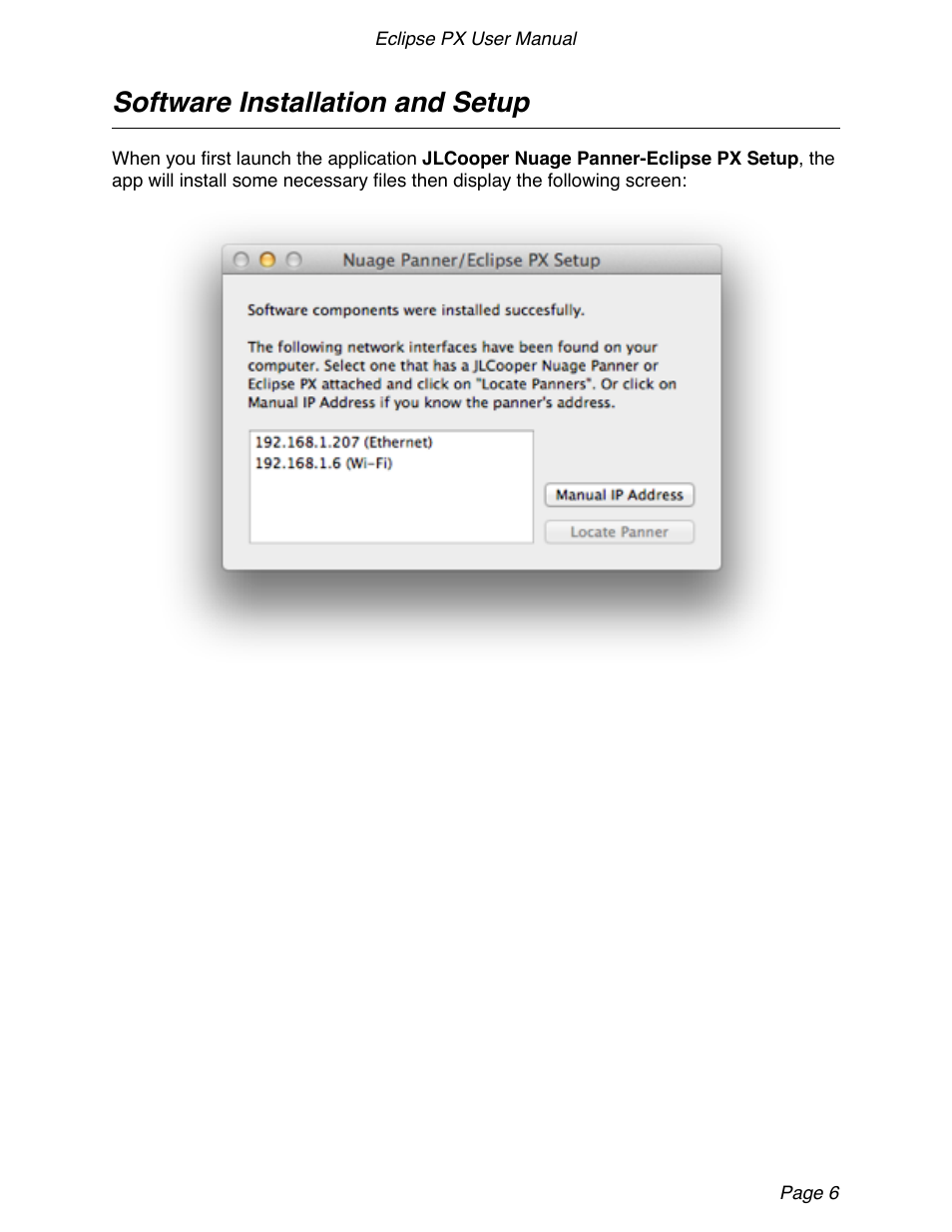 Software installation and setup | JLCooper Eclipse PX for OS X User Manual | Page 6 / 14
