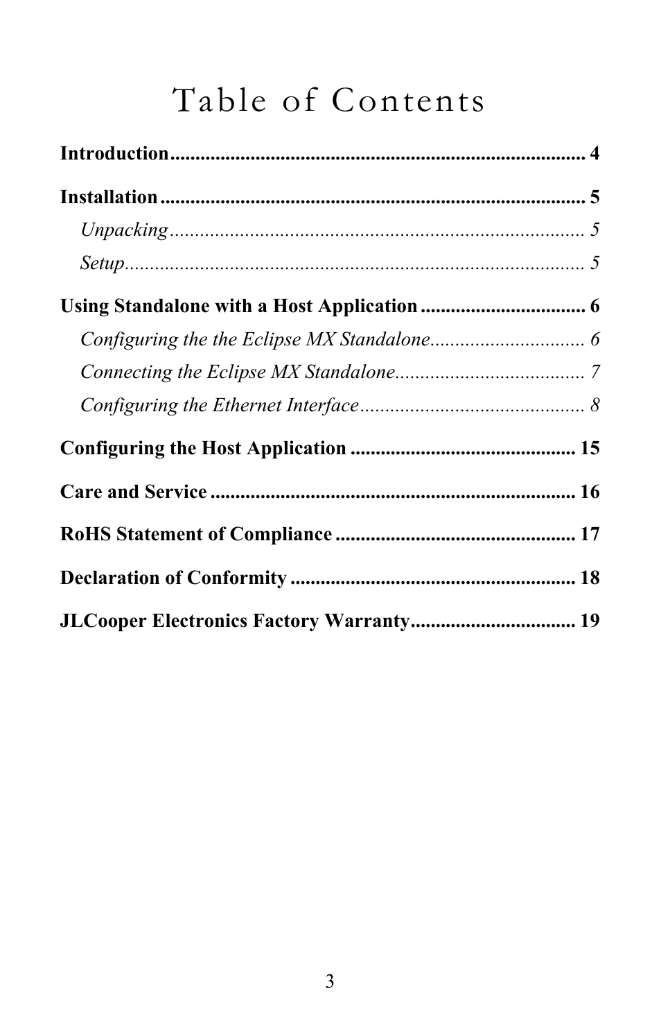 JLCooper EclipseMXL User Manual | Page 3 / 19