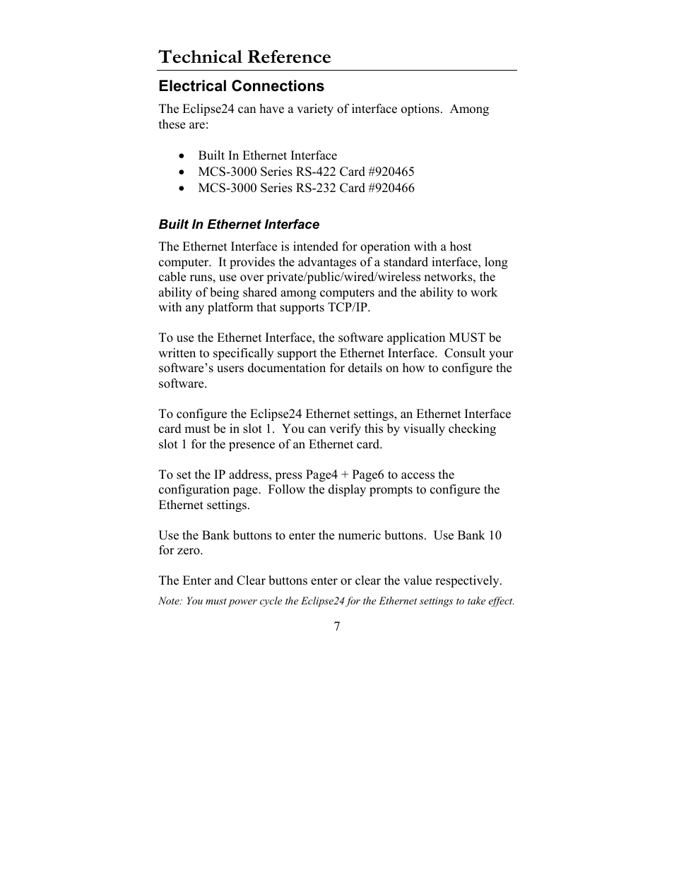 Technical reference, Electrical connections | JLCooper Eclipse24 User Manual | Page 7 / 14