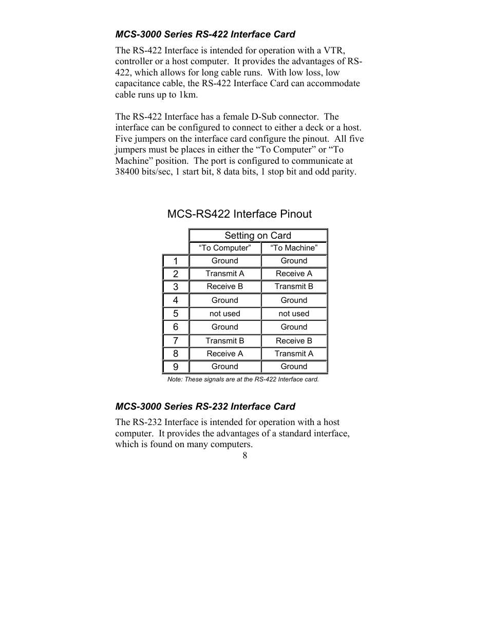 Mcs-rs422 interface pinout | JLCooper Eclipse24 User Manual | Page 8 / 14