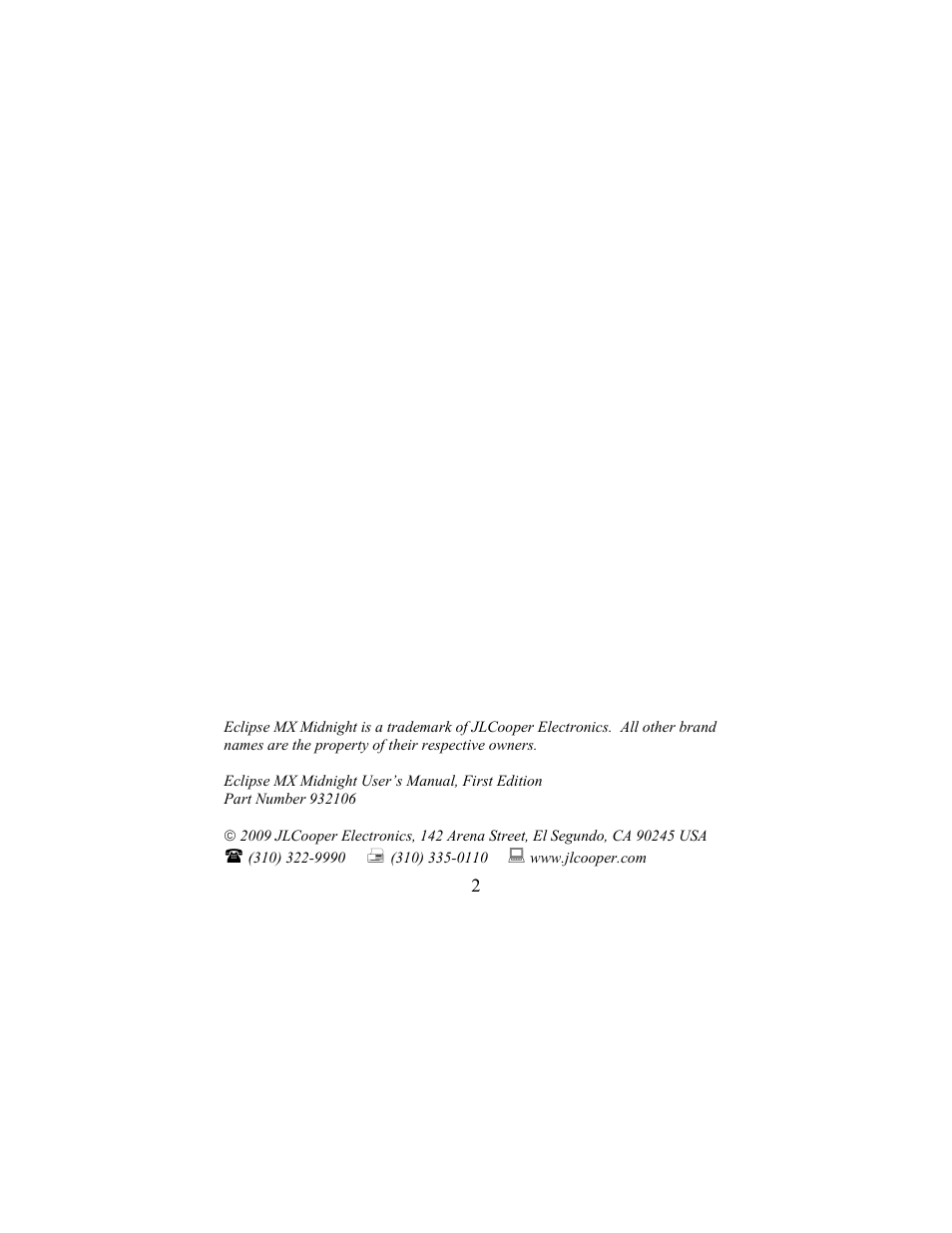 JLCooper MX Midnight Eclipse User Manual | Page 2 / 8