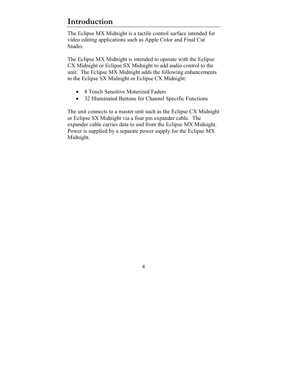 Introduction | JLCooper MX Midnight Eclipse User Manual | Page 4 / 8